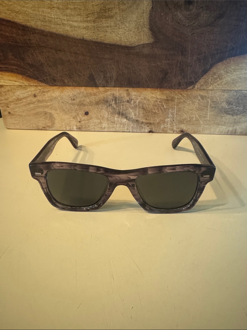 Oliver Peoples Gray Tortoiseshell Rectangular Sunglasses with Green Lenses